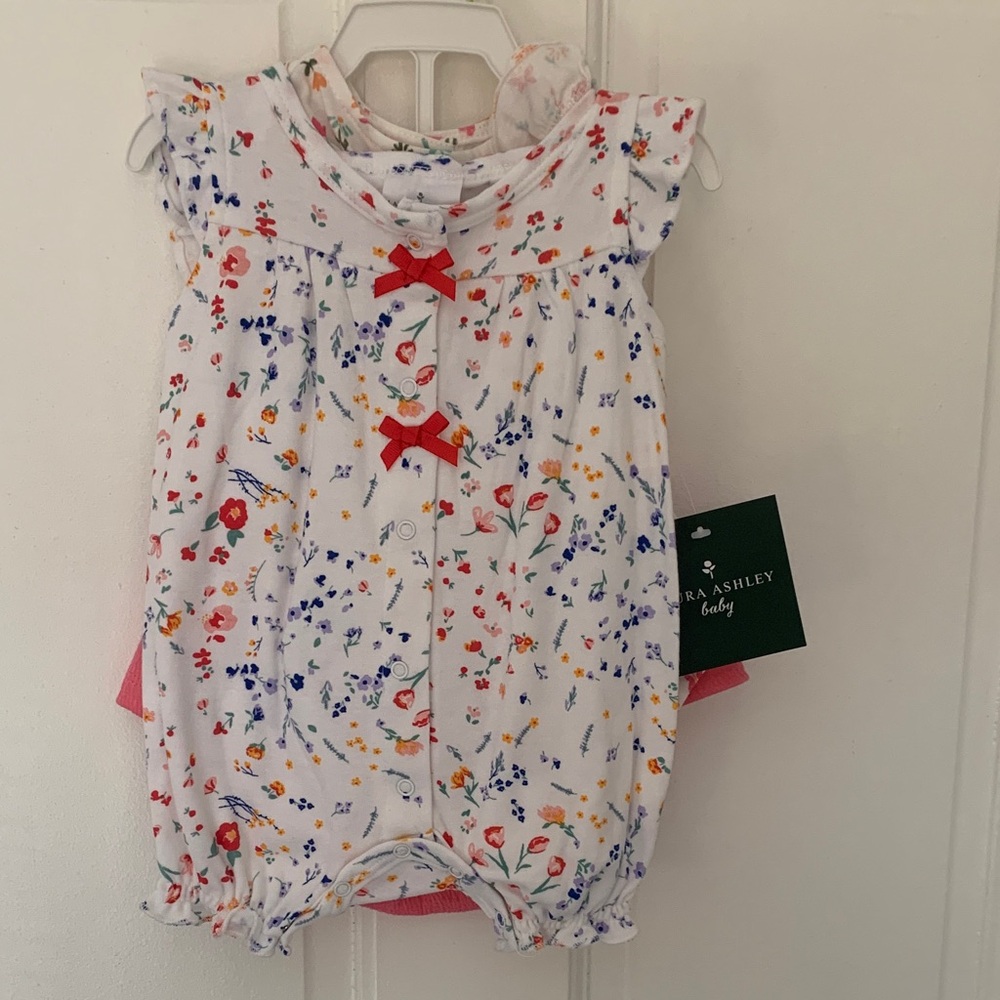 Laura Ashley Floral Baby Romper with Red Accents